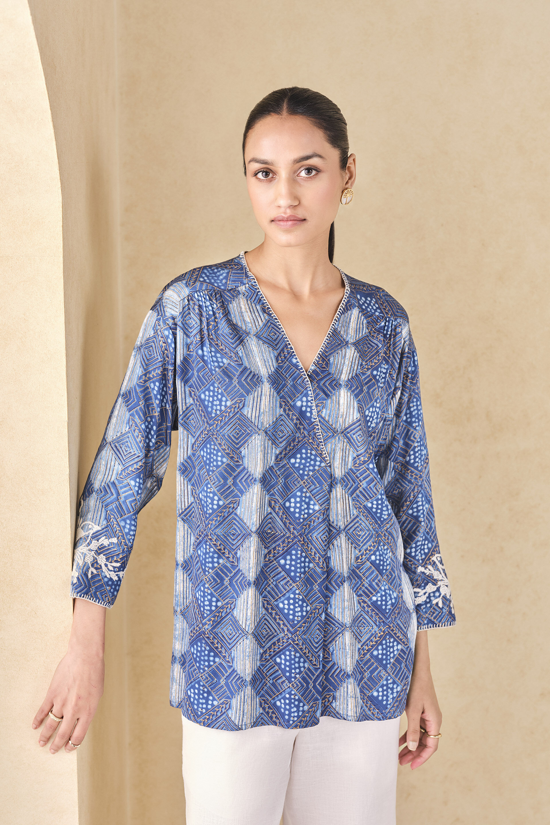 Landscape Handcrafted Dabu Top - Blue, Blue, image 4